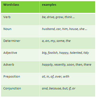 Major Word Classes in English