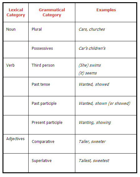 Inflections in English